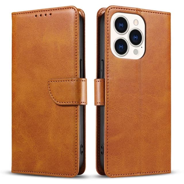 SKALO iPhone 15 Plus Premium Wallet Flip Cover - Lys brun