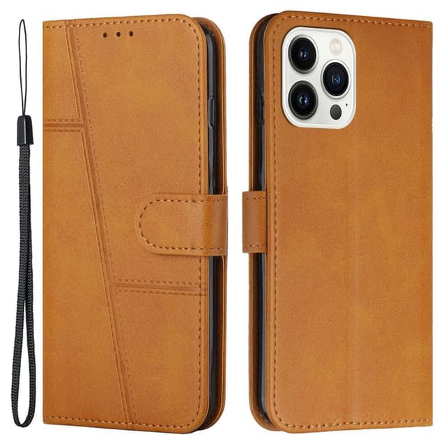 SKALO iPhone 15 Pro Embossed Triangle Lompakkokotelo - Vaaleanruskea