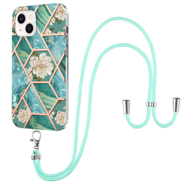 SKALO iPhone 15 Marmor Mobilhalsband Skal - Grön