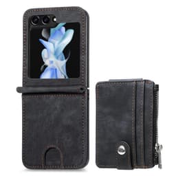 SKALO Samsung Z Flip5 PU Läder Flip Skal med Korthållare/Plånbok - Svart