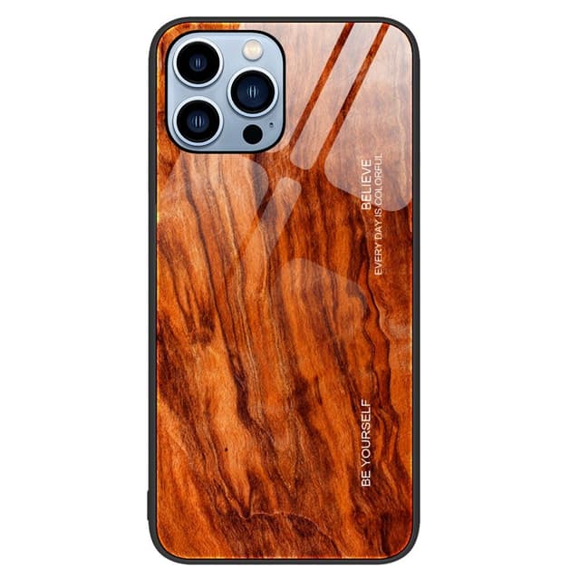 SKALO iPhone 15 Pro Max Wood hærdet glas TPU Cover - Lys brun
