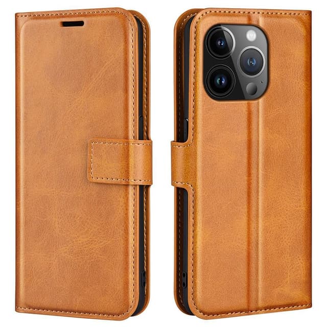 SKALO iPhone 15 Pro Max Flip Cover m. pung i PU-læder - Lys brun