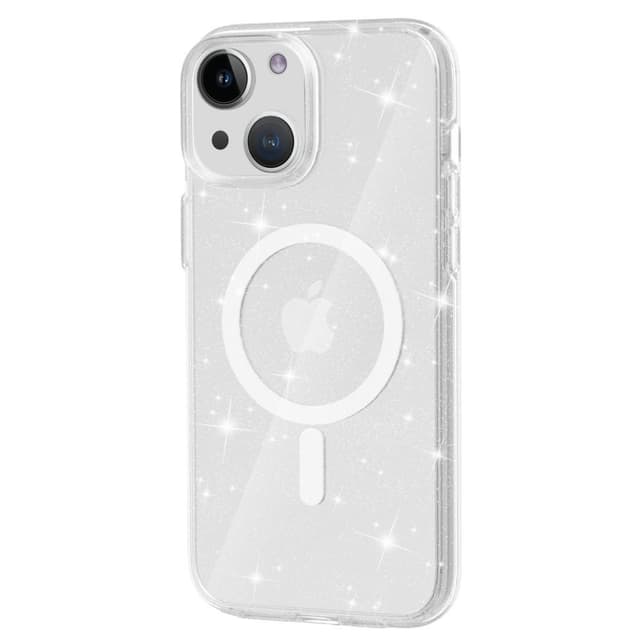 SKALO iPhone 15 Glitter Magnetring TPU Skal - Vit