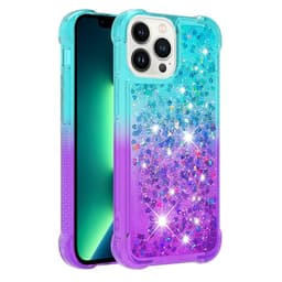 SKALO iPhone 15 Pro Max Kvicksand Glitter Hjerter TPU Cover - Turkis-Lilla