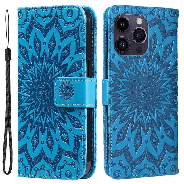 SKALO iPhone 15 Pro Max Mandala lompakkokotelo - Sininen
