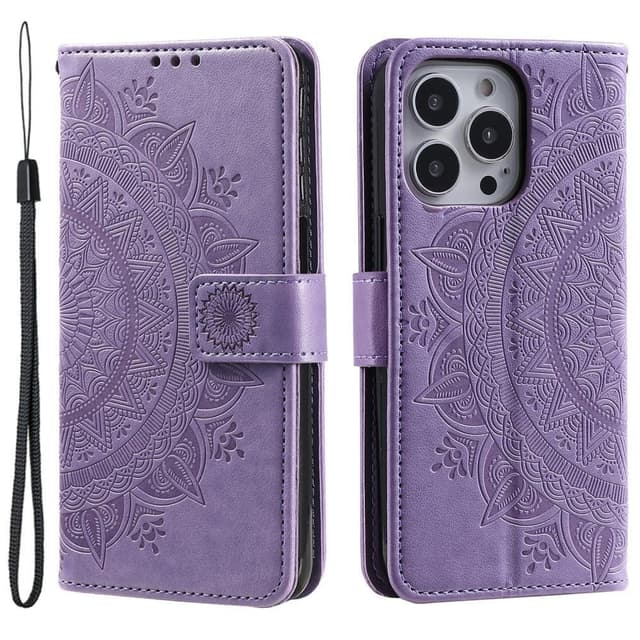SKALO iPhone 15 Pro Mandala Plånboksfodral - Lila