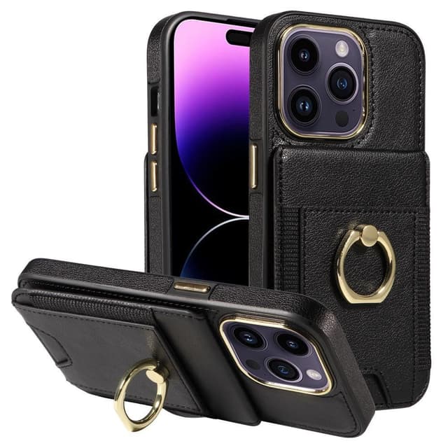 SKALO iPhone 15 Pro PU Läder Skal med Plånbok - Svart