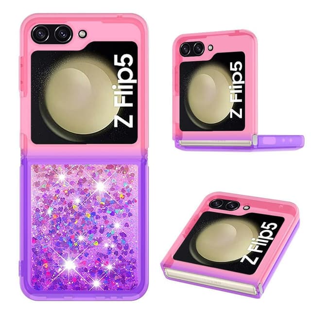 SKALO Samsung Z Flip5 Kvicksand Glitter Hjärtan TPU-skal - Rosa-Lila