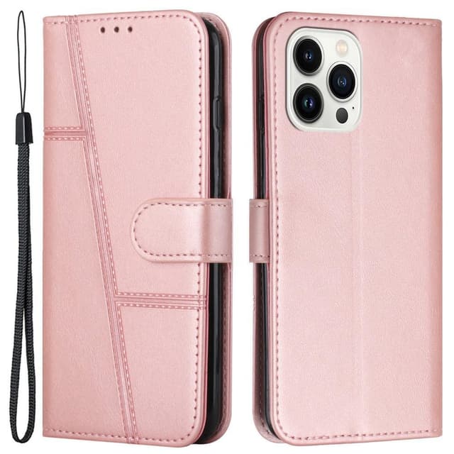 SKALO iPhone 15 Pro Embossed Triangle Lompakkokotelo - Ruusukulta