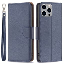 SKALO iPhone 15 Pro Max Litchi Flip Cover - Mørkeblå