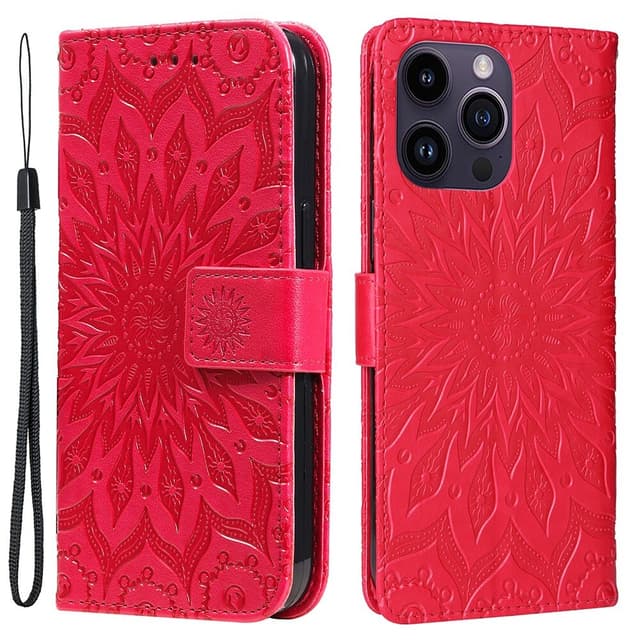 SKALO iPhone 15 Pro Max Mandala Flip Cover - Rød