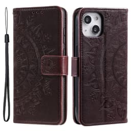 SKALO iPhone 15 Mandala Plånboksfodral - Brun