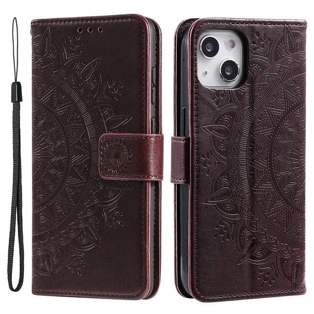 SKALO iPhone 15 Mandala Plånboksfodral - Brun