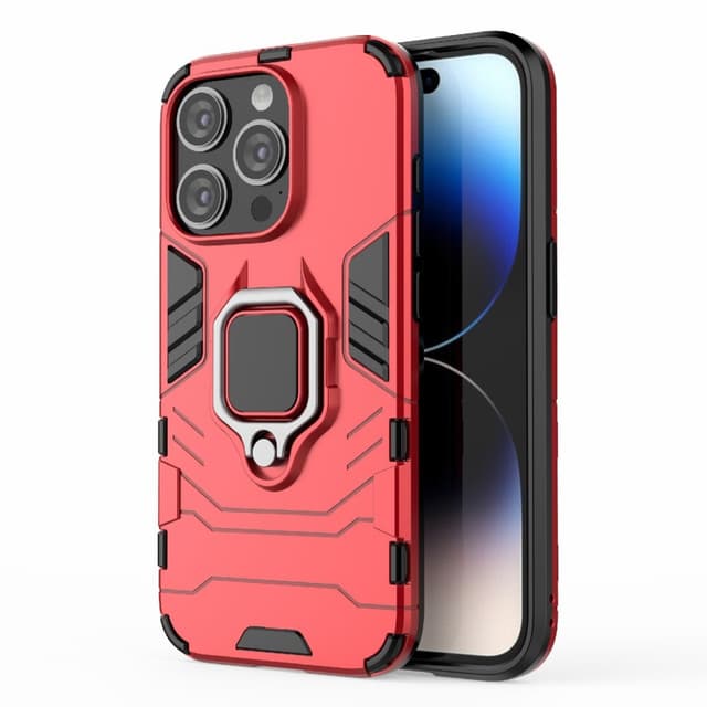 SKALO iPhone 15 Pro Max Armor Hybridi metallirengas kuori - Punainen