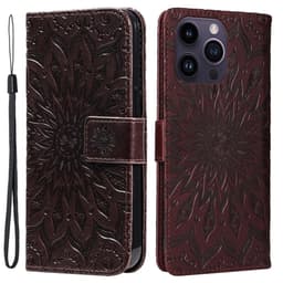 SKALO iPhone 15 Pro Max Mandala Flip Cover - Brun