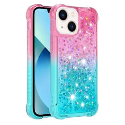 SKALO iPhone 15 Kvicksand Glitter Hjärtan TPU-skal - Rosa-Turkos