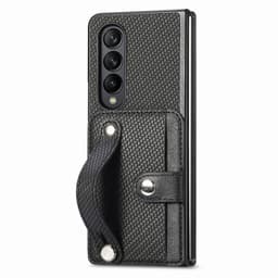 SKALO Samsung Z Fold5 Carbon Fiber Cover med kortholder / håndtag -. Sort