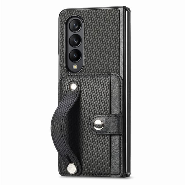 SKALO Samsung Z Fold5 Carbon Fiber Skal med Korthållare / Handtag - Svart