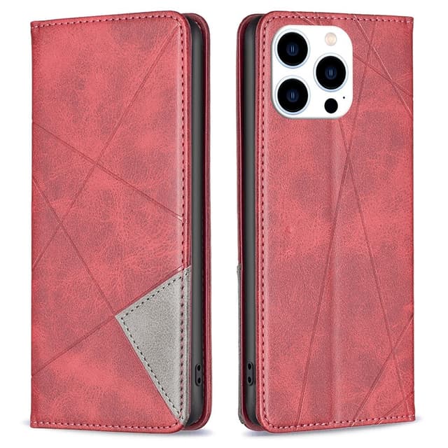 iPhone 15 Pro BINFEN COLOR Kohokuvioitu Lompakkokotelo - Punainen