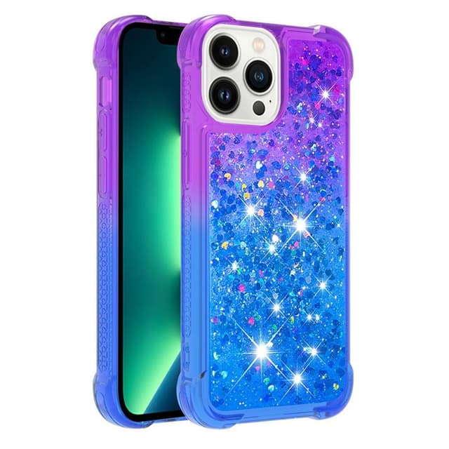 SKALO iPhone 15 Pro Max Juoksuhiekka Glitter Sydämet TPU kuori - Violetti-Sininen