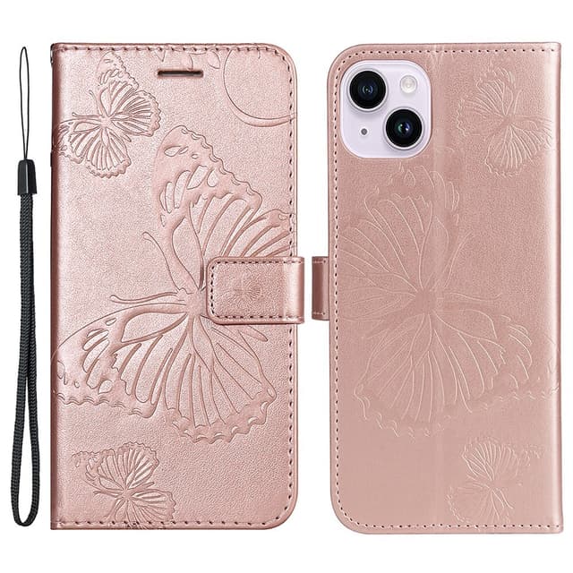 SKALO iPhone 15 Plus Mandala Butterfly Flip Cover - Rosa guld