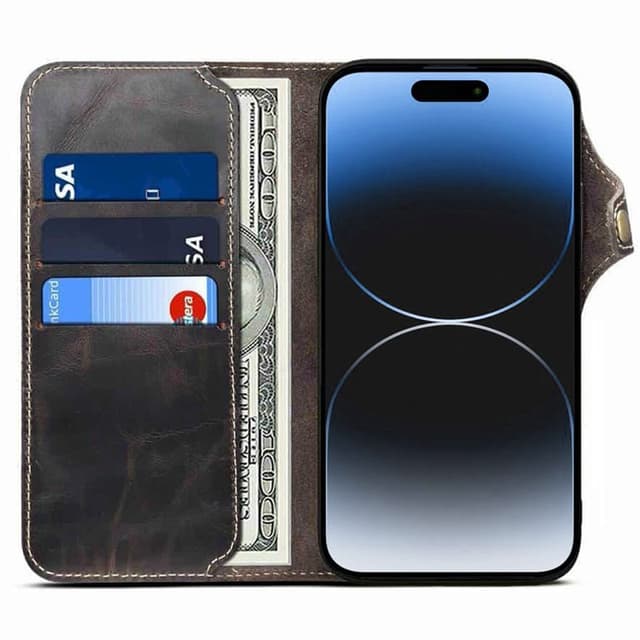 Lompakkokotelo 3-kortti aitoa nahkaa Apple iPhone 15 - Musta