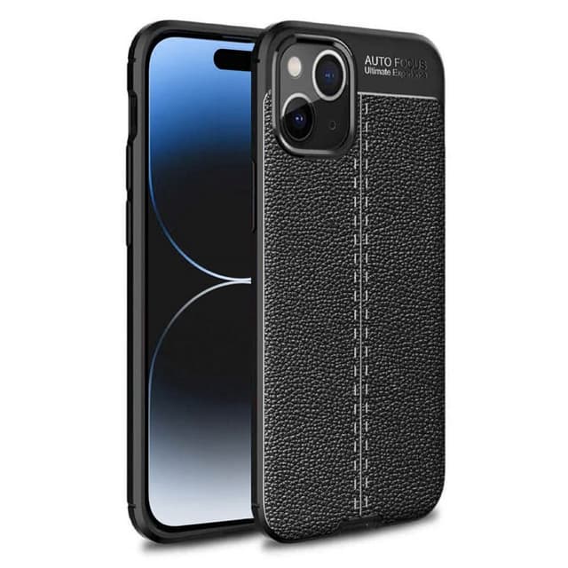 Läder mönstrat TPU skal Apple iPhone 15 - Svart