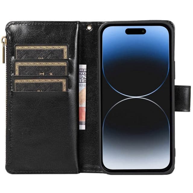 Dubbelflip Zipper 9-kort Apple iPhone 15 - Svart