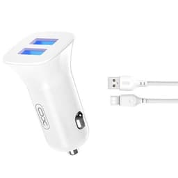 XO billaddare med 2x USB 2,4A & USB-C kabel - vit