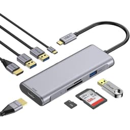NÖRDIC 1 til 8 USB-C-dokkingstasjon 2xHDMI 4K30Hz 3xUSB-A 3.1 1xUSB-C PD100W 1xSD 1xMicroSD