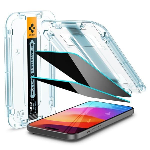 Spigen iPhone 15 Skärmskydd GLAS.tR EZ Fit Privacy 2-pack