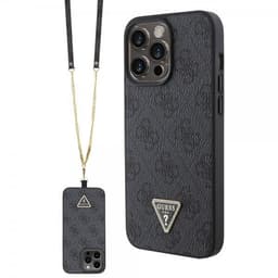 Guess iPhone 15 Pro Max Kuori Metal Logo Strass Crossbody Strap Musta