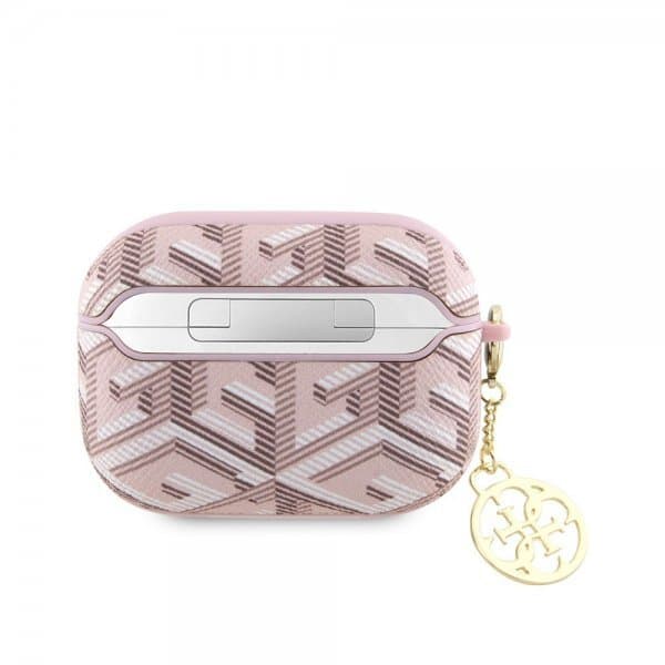 Funda Guess 4G Para AirPods Pro 2 - Color Rosa, Cuero Ecológico Con Diseño 4G, Protección Contra Golpes Y Colgante De Metal