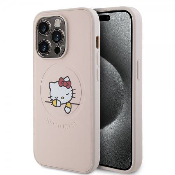 Hello Kitty iPhone 15 Pro Deksel Debossed Logo MagSafe Rosa