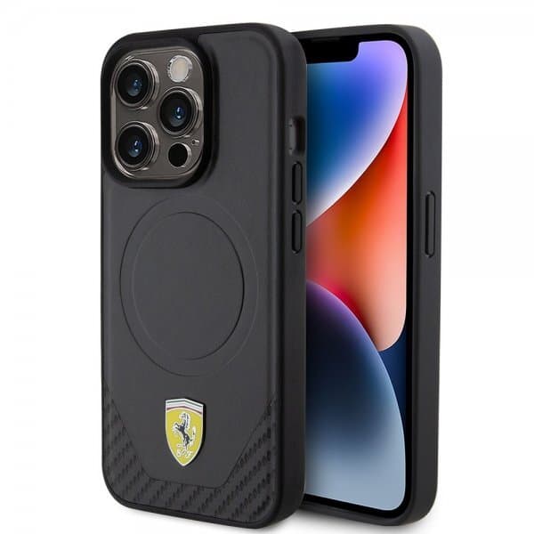 Ferrari iPhone 15 Pro Skal Carbon PU Leather MagSafe Svart