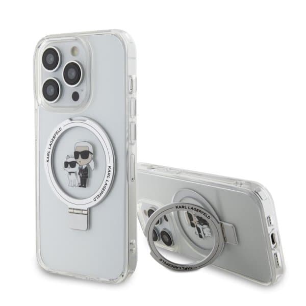 Karl Lagerfeld iPhone 15 Skal Ring Stand MagSafe Vit