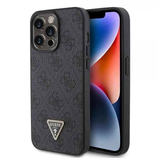 Guess iPhone 15 Pro Max Skal 4G Metal Triangle Strass Svart