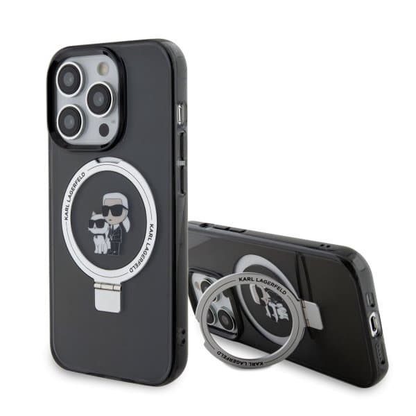 Karl Lagerfeld iPhone 15 Plus Cover Ring Stand MagSafe Sort