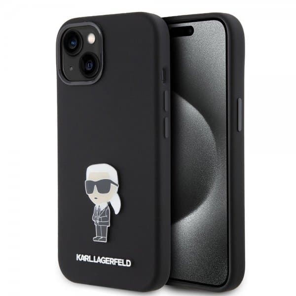 Karl Lagerfeld iPhone 15 Skal Ikonik Metal Pin Svart