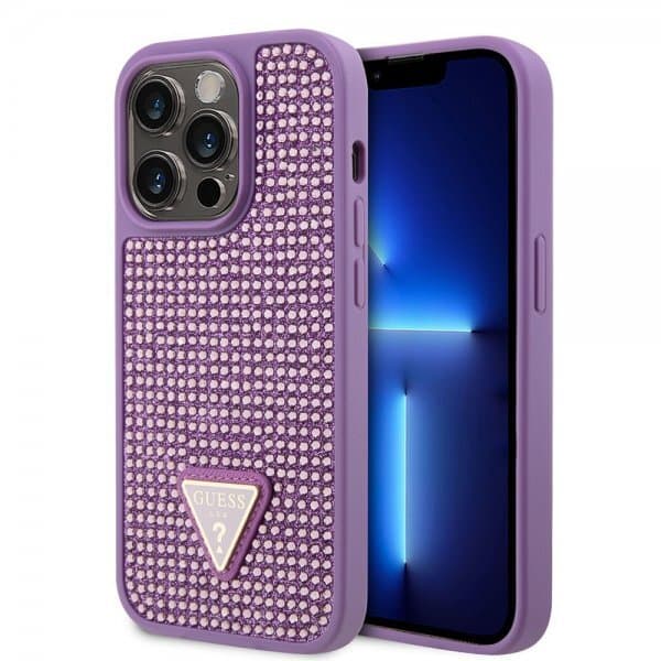Guess iPhone 15 Pro Cover Rhinestone Lilla