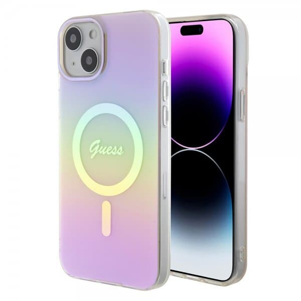 Guess iPhone 15 Deksel Script MagSafe Rosa
