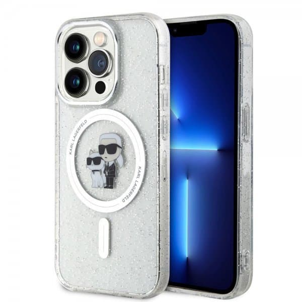 Karl Lagerfeld iPhone 15 Pro Skal Karl & Choupette Glitter MagSafe