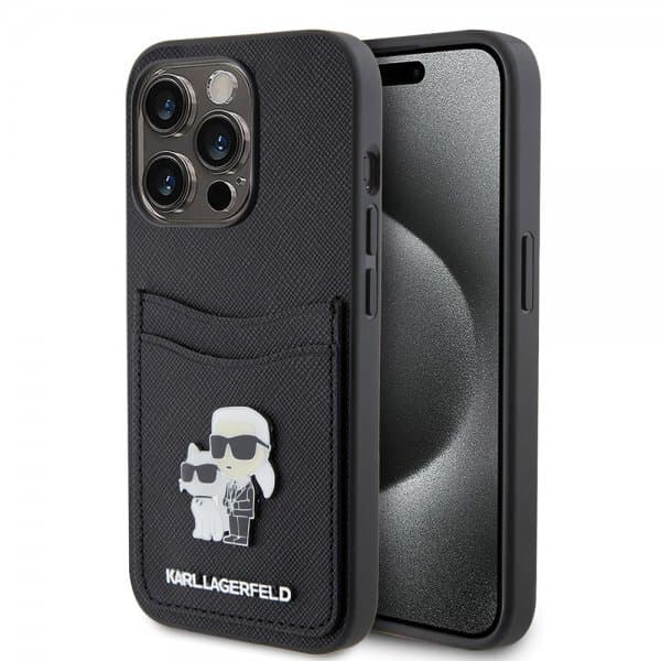 Karl Lagerfeld iPhone 15 Pro Skal Saffiano Double Cardslot Svart