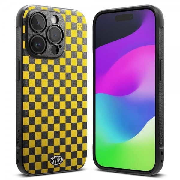 Ringke iPhone 15 Pro Deksel Onyx Design Checkerboard Yellow
