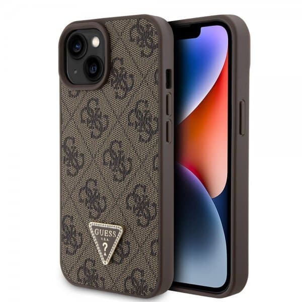 Guess iPhone 15 Deksel 4G Metal Triangle Strass Brun