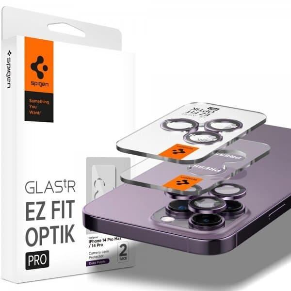 Spigen iPhone 14 Pro/iPhone 14 Pro Max Kameralinsskydd GLAS.tR EZ Fit Optik Pro Deep Purple 2-pack