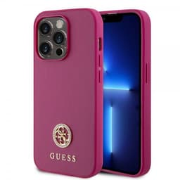 Guess iPhone 15 Pro Cover Metal Logo Strass Metallic Lyserød