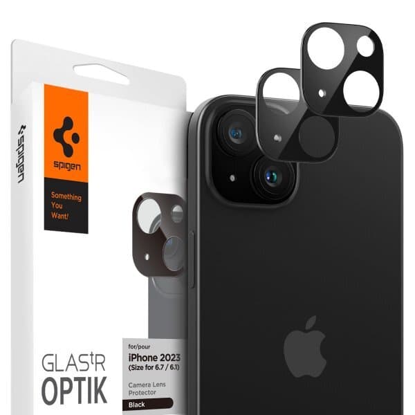 Spigen iPhone 14/15/iPhone 14/15 Plus Kameralinsskydd Glas.tR Optik Svart 2-pack