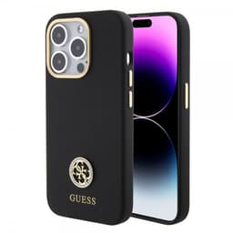 Guess iPhone 15 Pro Max Kuori Liquid Silicone Metal Logo Musta