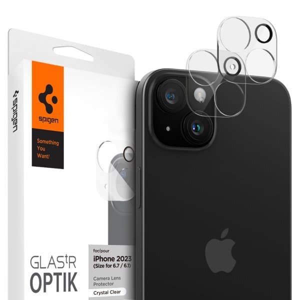 Spigen iPhone 14/15/iPhone 14/15 Plus Kameralinsskydd Glas.tR Optik Crystal Clear 2-pack